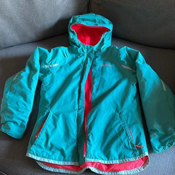 Columbia Kids L 14/16 Hooded Omni Heat Coat Teal & Pink - Picture 4 of 16
